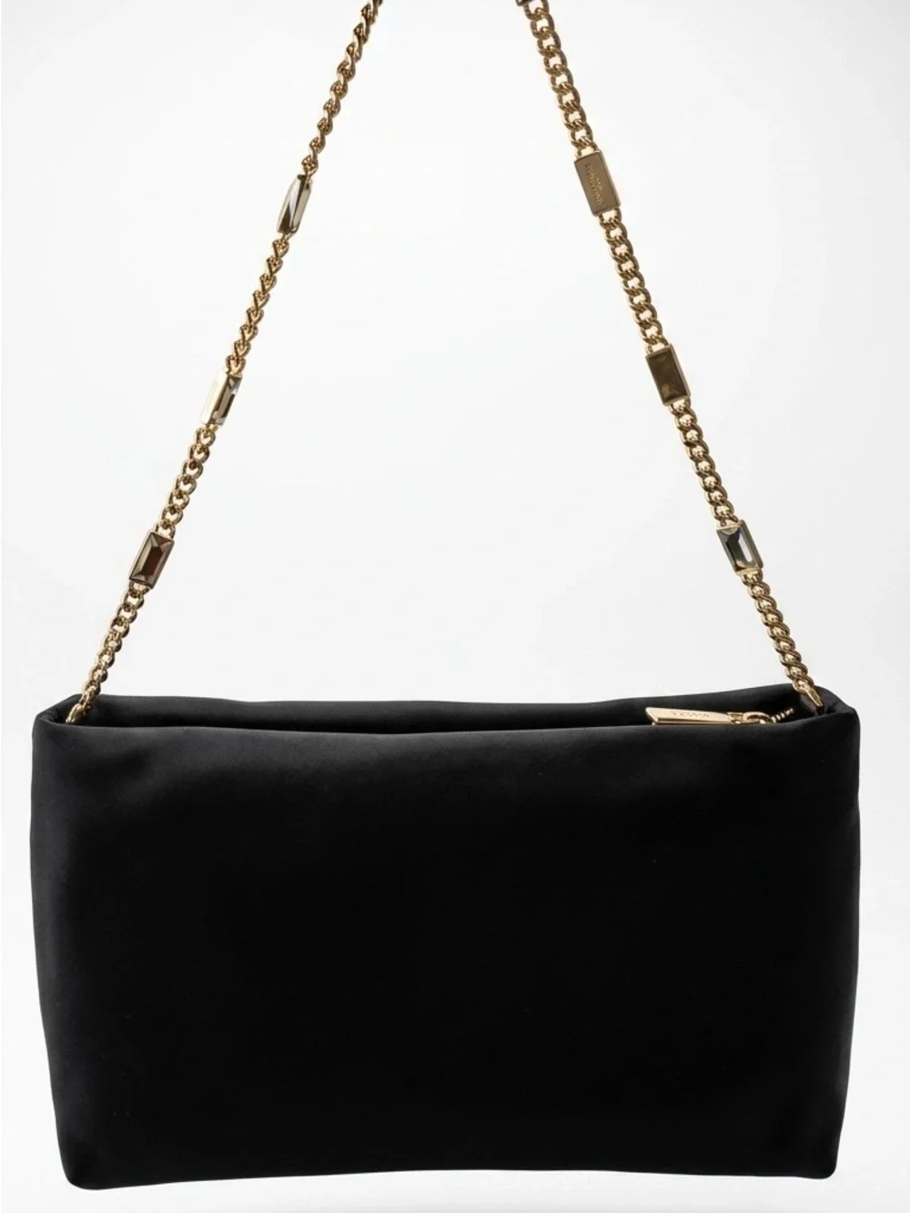 Kate Spade Anya Black Satin Shoulder Bag with Gold Chain Accents & Gems — NWT!